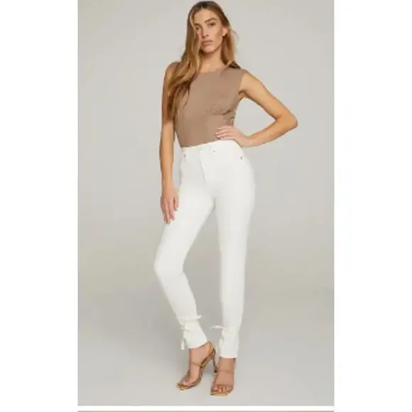 Good American Good Boy Ankle Wrap Pants White Denim Curvy Jeans | Sz 2 / 26 NEW! - Picture 6 of 12